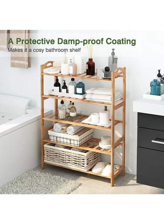 Easy Shop 5-Tier Bamboo Shoe Rack Organizer Multi-Function Storage Shelf Space-Saving Shoe Stand for Entryway Bedroom Living Room Natural Bamboo 67cm - Image 3
